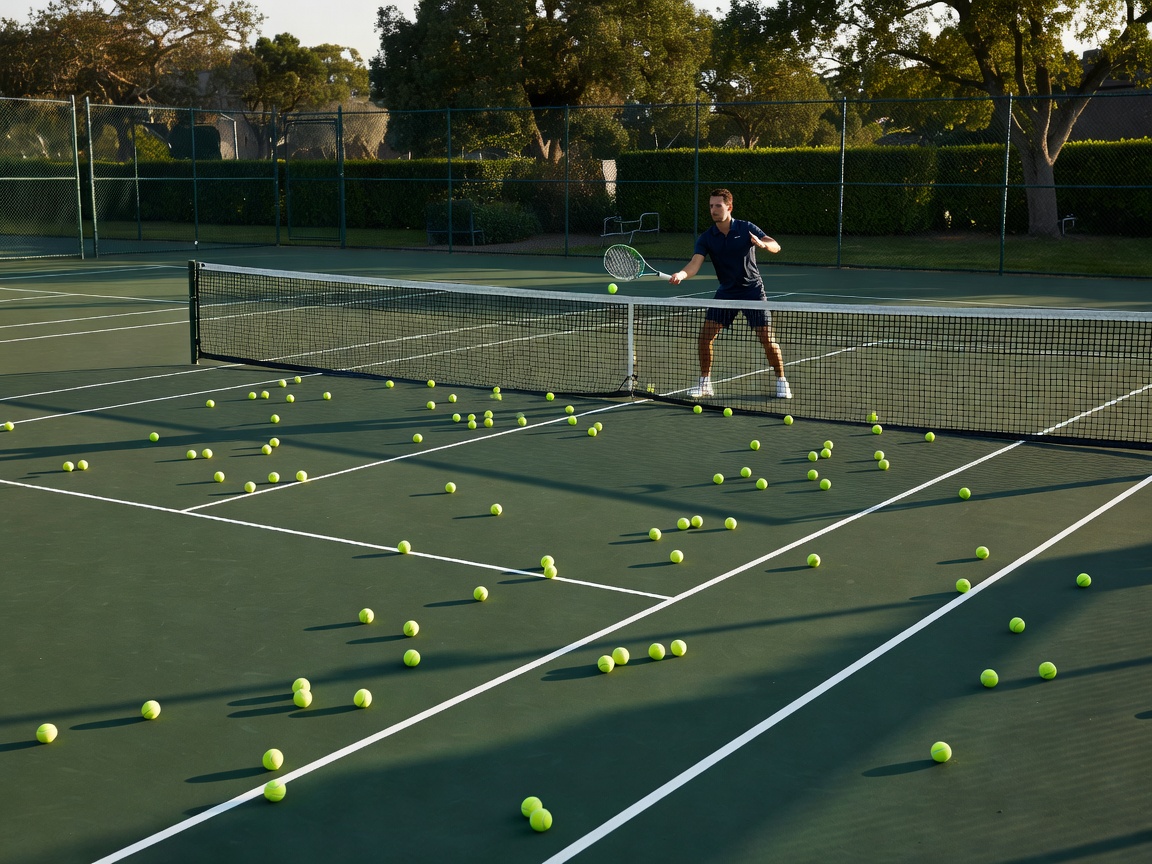 Outdoor tennis court prepared for a focused training session