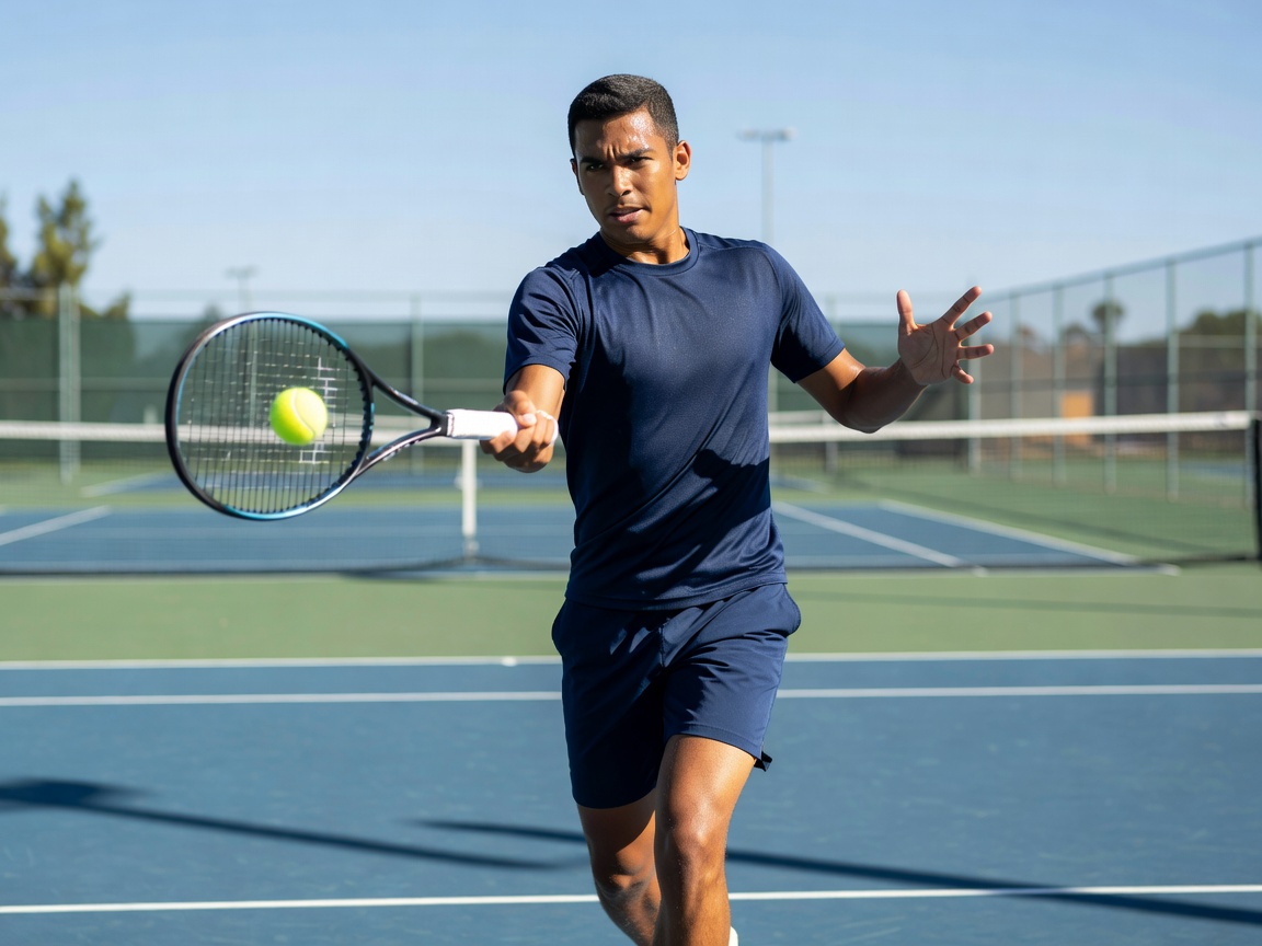 Tennis player practising on an outdoor court